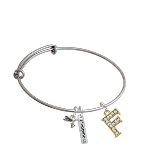 Crystal Gold Tone Initial - Expandable Bangle Bracelet| Initial| F