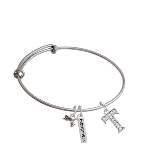 Crystal Initial - Expandable Bangle Bracelet| Initial| T