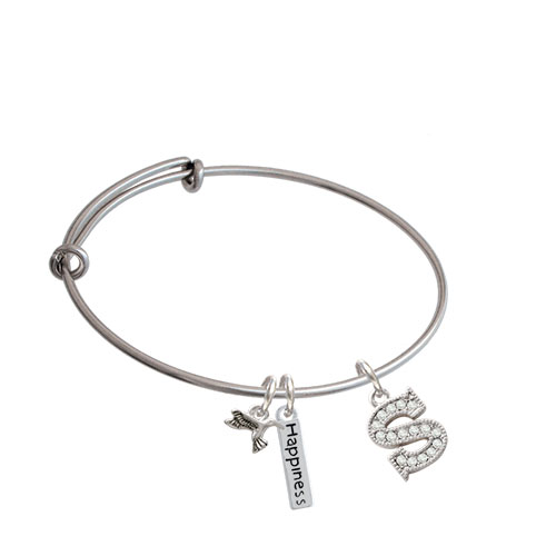Crystal Initial - Expandable Bangle Bracelet| Initial| S
