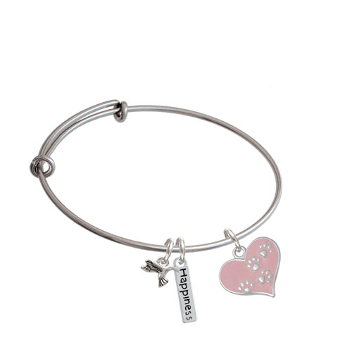 Heart With Paw Prints Expandable Bangle Bracelet| Color| Pink