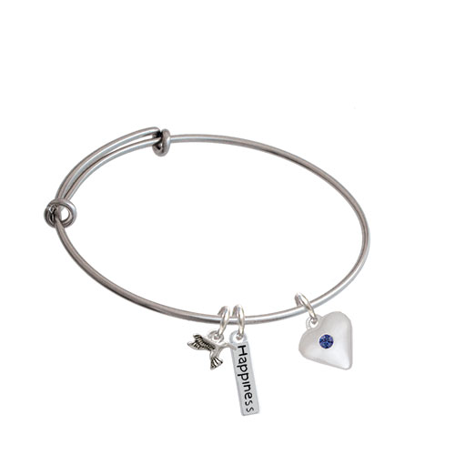 Large Birthday Crystal Heart Expandable Bangle Bracelet| Color| Blue