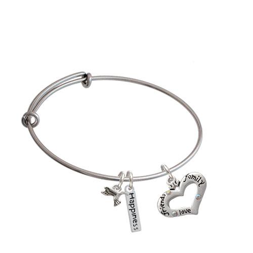 Message Heart With 3 Ab Crystals Expandable Bangle Bracelet| Message| Friends/family/love