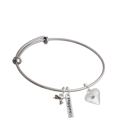 Large Birthday Crystal Heart Expandable Bangle Bracelet| Color| Clear