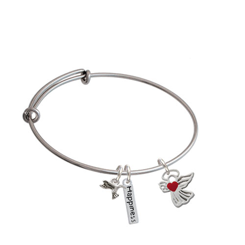 Lined Angel With Heart Expandable Bangle Bracelet| Color| Red