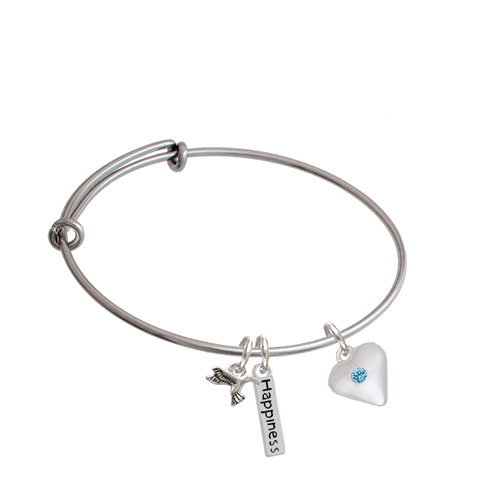 Large Birthday Crystal Heart Expandable Bangle Bracelet| Color| Aqua