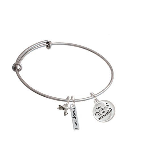 I Love You To The Moon And Back Expandable Bangle Bracelet| Plating| Silver Tone