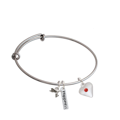 Large Birthday Crystal Heart Expandable Bangle Bracelet| Color| Red