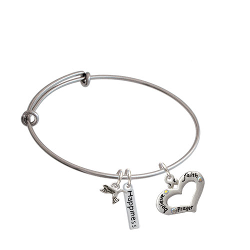 Message Heart With 3 Ab Crystals Expandable Bangle Bracelet| Message| Believe/faith/prayer