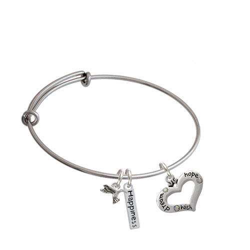 Message Heart With 3 Ab Crystals Expandable Bangle Bracelet| Message| Dream/hope/wish