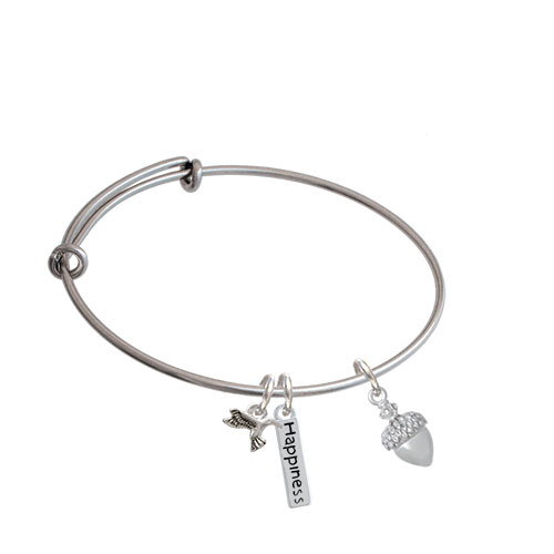 Small Acorn With Crystals Expandable Bangle Bracelet| Plating| Silver Tone