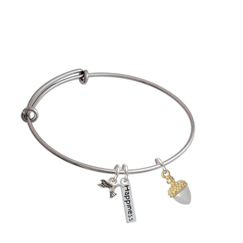Small Acorn With Crystals Expandable Bangle Bracelet| Plating| Two Tone