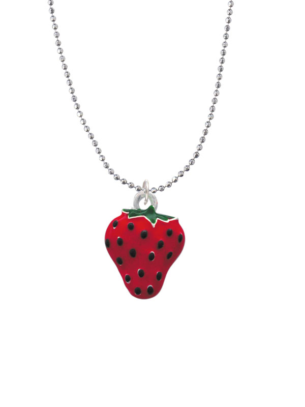 Nc-c1258-bc - Large Enamel Strawberry Ball Chain Necklace - 18 Inches