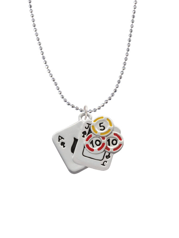 Nc-c2668-bc - Cards With Poker Chips Ball Chain Necklace - 18 Inches