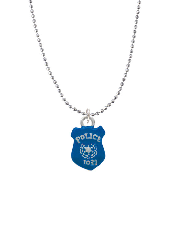 Nc-c3596-bc - Blue Policeman's Badge Ball Chain Necklace - 18 Inches