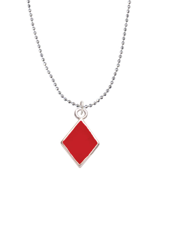 Nc-c5953-bc - Card Suit - Red Diamond Ball Chain Necklace - 18 Inches