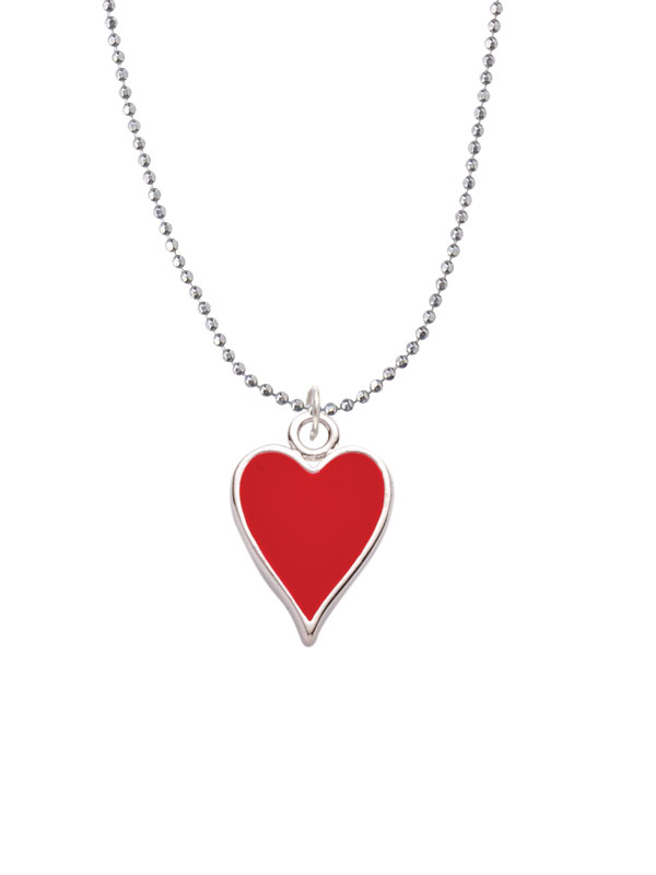 Nc-c5954-bc - Card Suit - Red Heart Ball Chain Necklace - 18 Inches