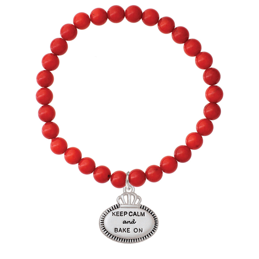 Nc-c5960-coral - Keep Calm And Bake On Red Coral Charm Bracelet, Stretch