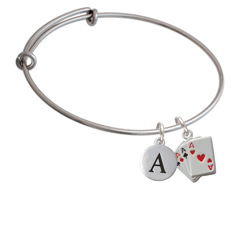 Aces Card Hand Initial Charm Expandable Bangle Bracelet Br-c1253-pebbleinitial-f2084