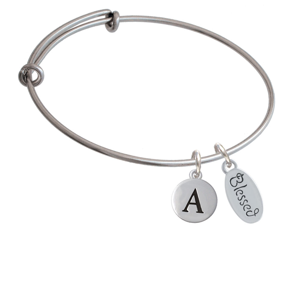Blessed Oval Initial Charm Expandable Bangle Bracelet Br-c4253-pebbleinitial-f2084