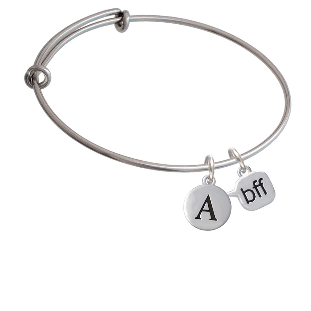 Text Chat - Bff - Friends Forever - Initial Charm Expandable Bangle Bracelet Br-c4298-pebbleinitial-f2084