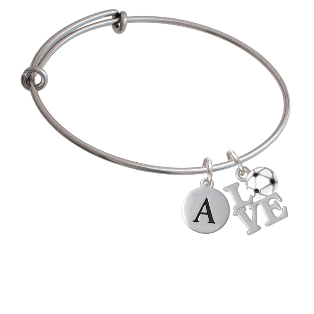 Love With Soccer Ball Initial Charm Expandable Bangle Bracelet Br-c4885-pebbleinitial-f2084