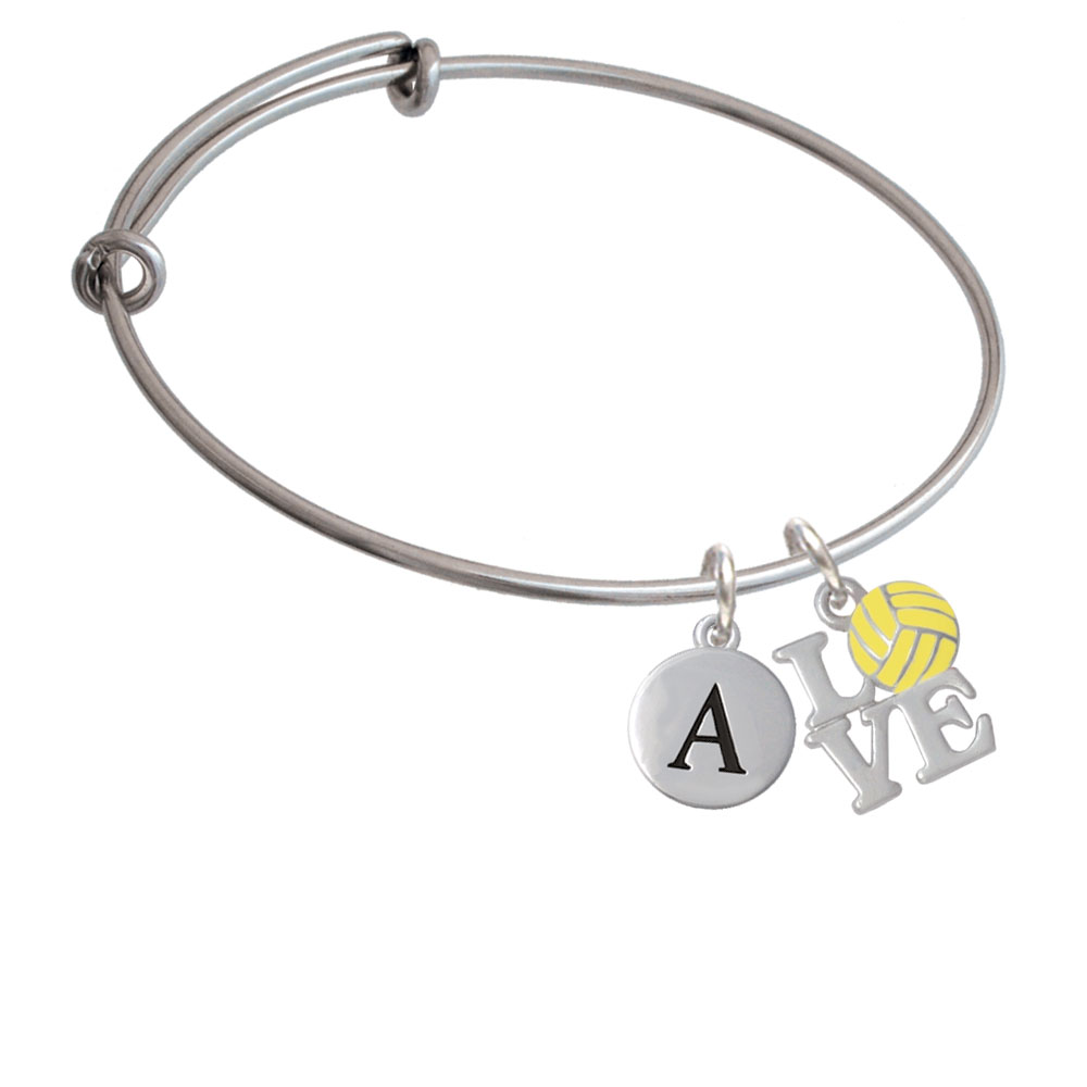 Love With Water Polo Ball Initial Charm Expandable Bangle Bracelet Br-c4887-pebbleinitial-f2084