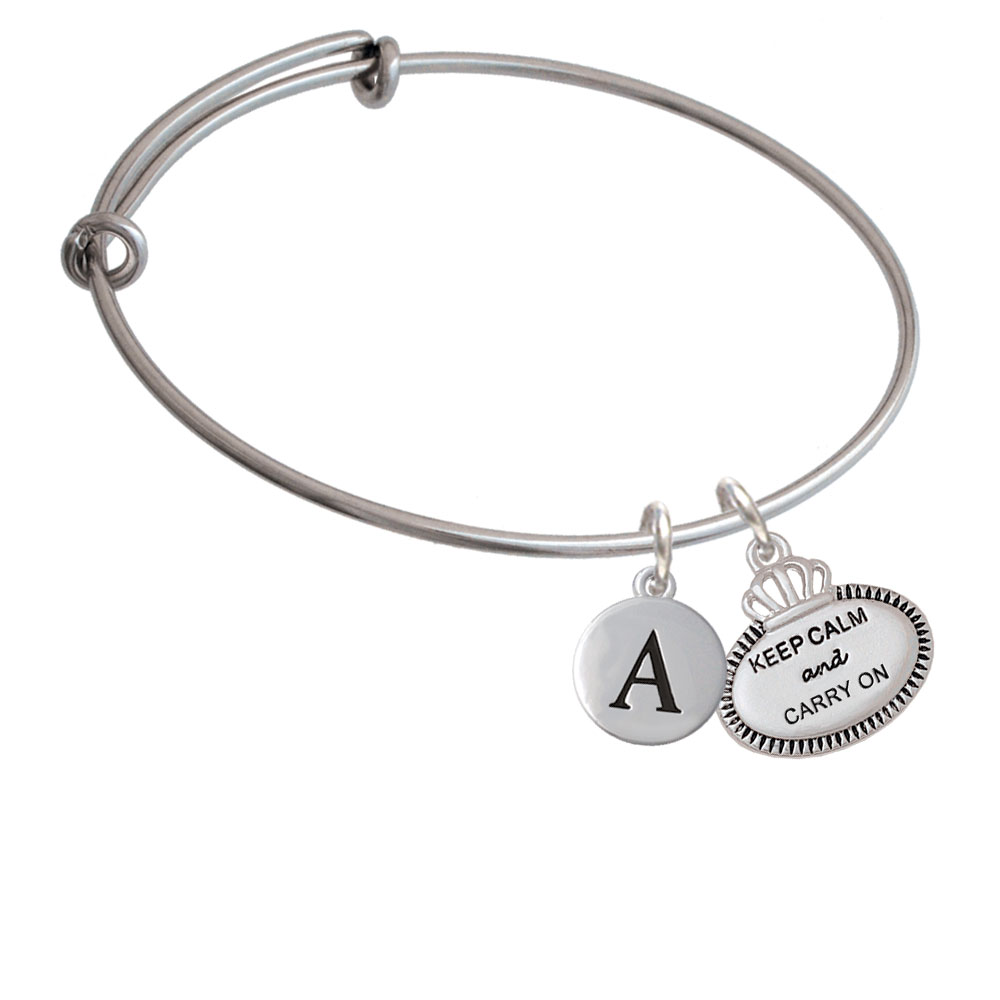 Keep Calm And Carry On Initial Charm Expandable Bangle Bracelet Br-c5923-pebbleinitial-f2084