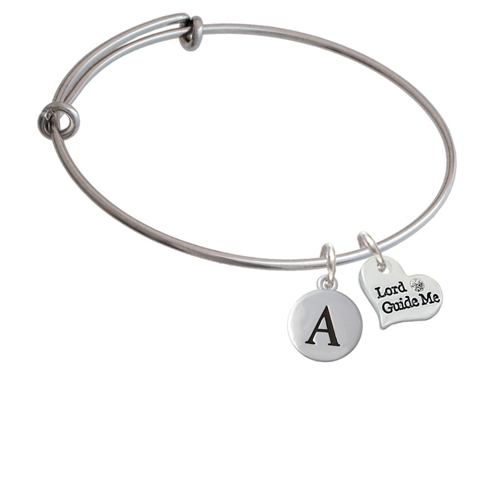 Small Lord Guide Me Heart Initial Charm Expandable Bangle Bracelet Br-c5980-pebbleinitial-f2084