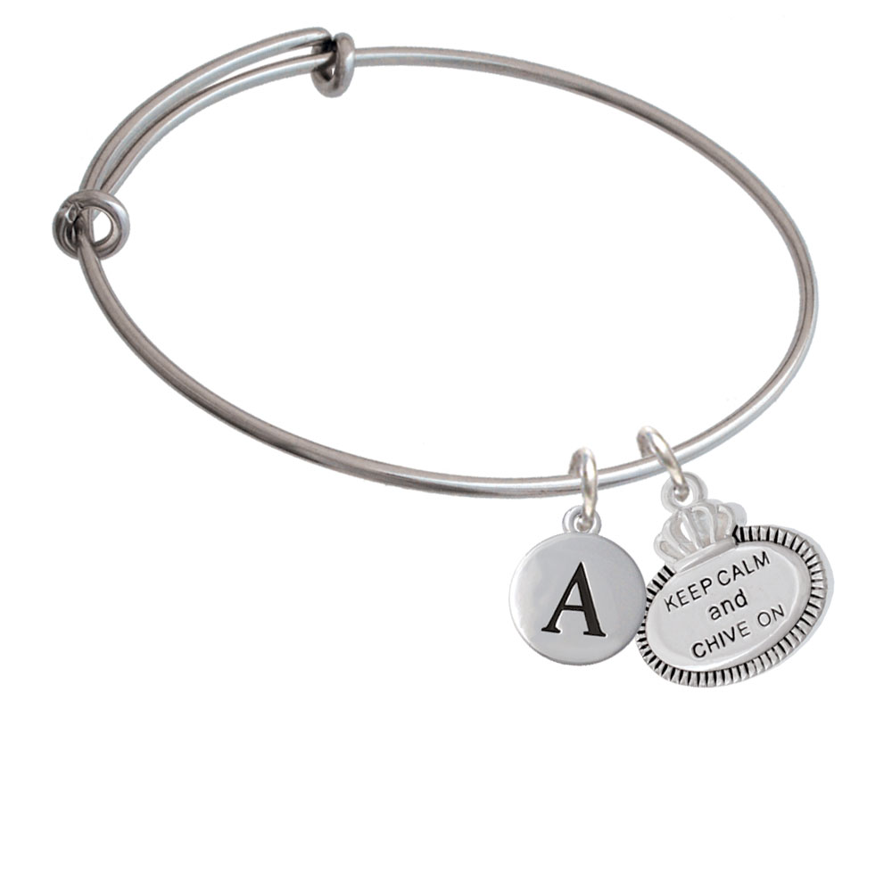 Keep Calm And Chive On Initial Charm Expandable Bangle Bracelet Br-c5994-pebbleinitial-f2084