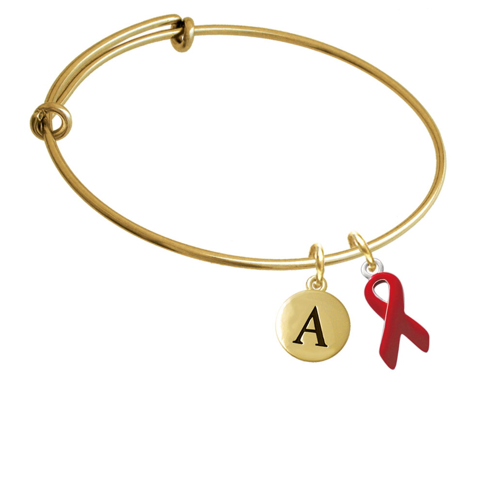 Red Ribbon Gold Tone Initial Charm Expandable Bangle Bracelet Br-c1683-pebbleinitial-f2084-gp