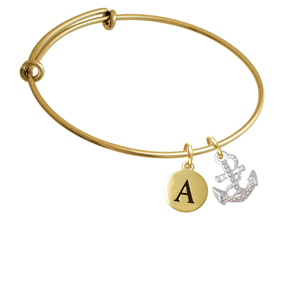Ab Crystal Anchor Gold Tone Initial Charm Expandable Bangle Bracelet Br-c5452-pebbleinitial-f2084-gp