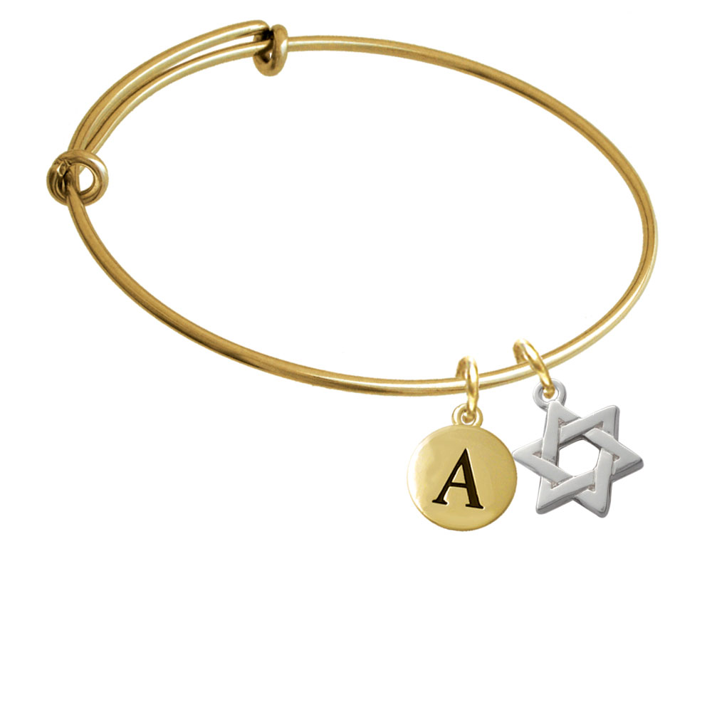 Star Of David Gold Tone Initial Charm Expandable Bangle Bracelet Br-c1242-pebbleinitial-f2084-gp
