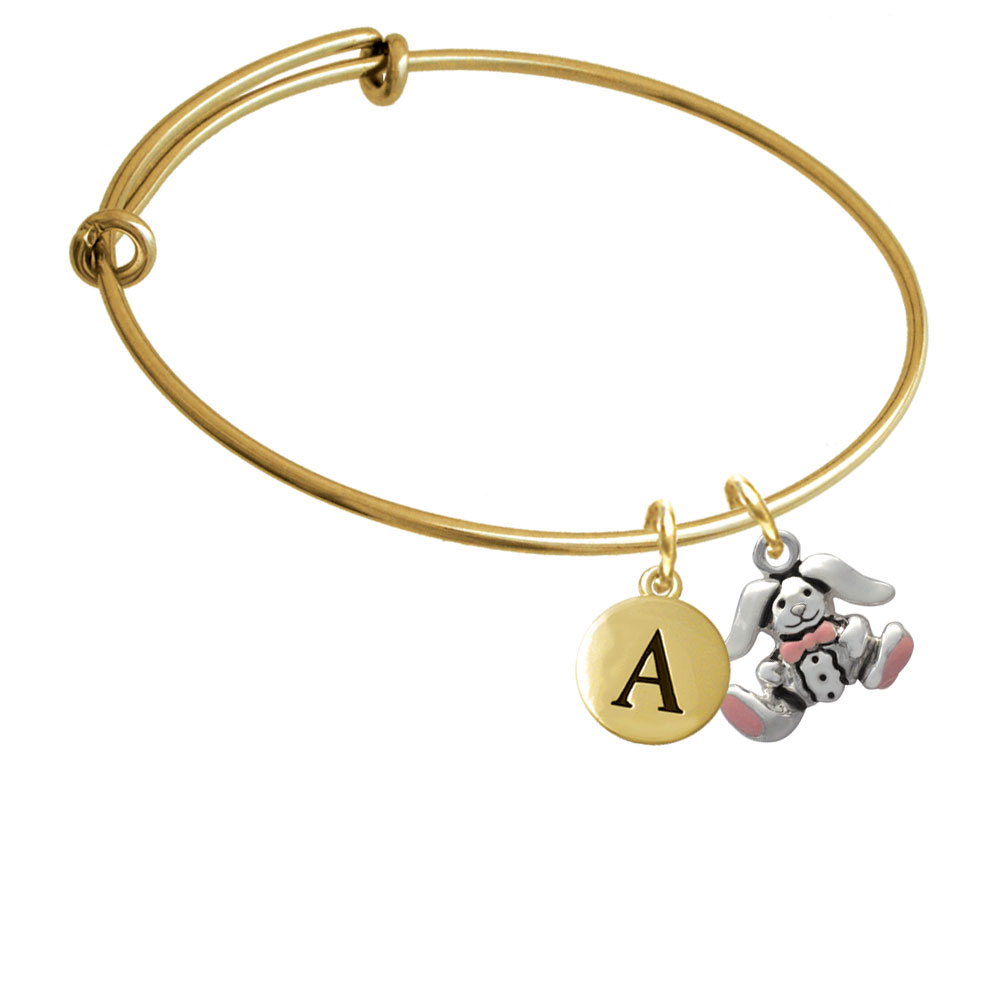 Sitting Bunny With Easter Egg Gold Tone Initial Charm Expandable Bangle Bracelet Br-c1941-pebbleinitial-f2084-gp