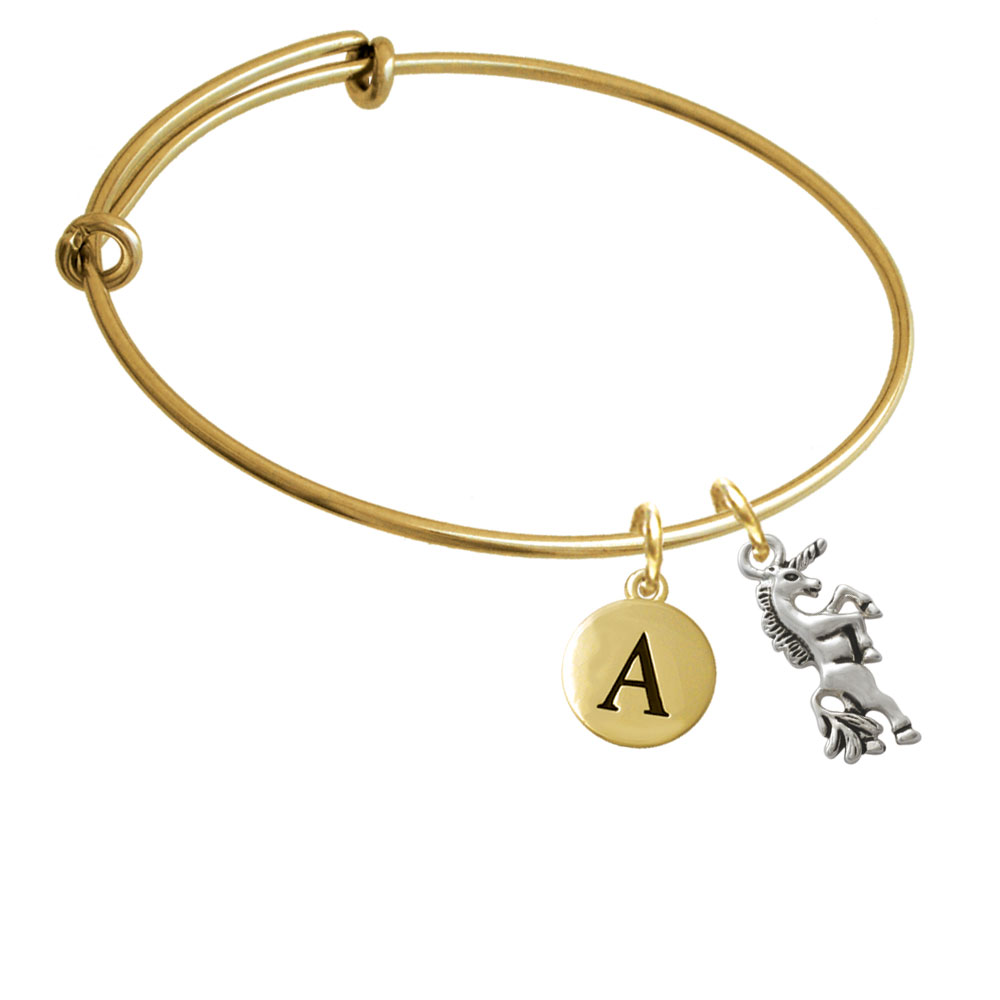 Unicorn Gold Tone Initial Charm Expandable Bangle Bracelet Br-c2501-pebbleinitial-f2084-gp