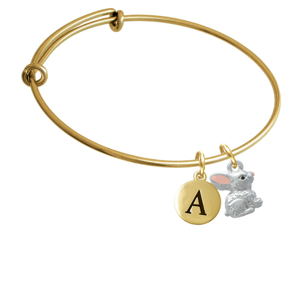 3-d Bunny Gold Tone Initial Charm Expandable Bangle Bracelet Br-c3660-pebbleinitial-f2084-gp