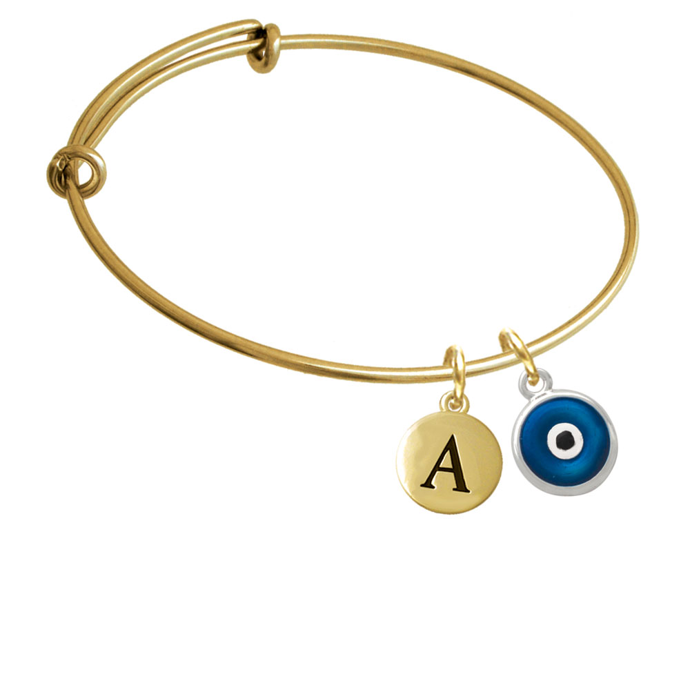 Blue Evil Eye Good Luck Gold Tone Initial Charm Expandable Bangle Bracelet Br-c3666-pebbleinitial-f2084-gp