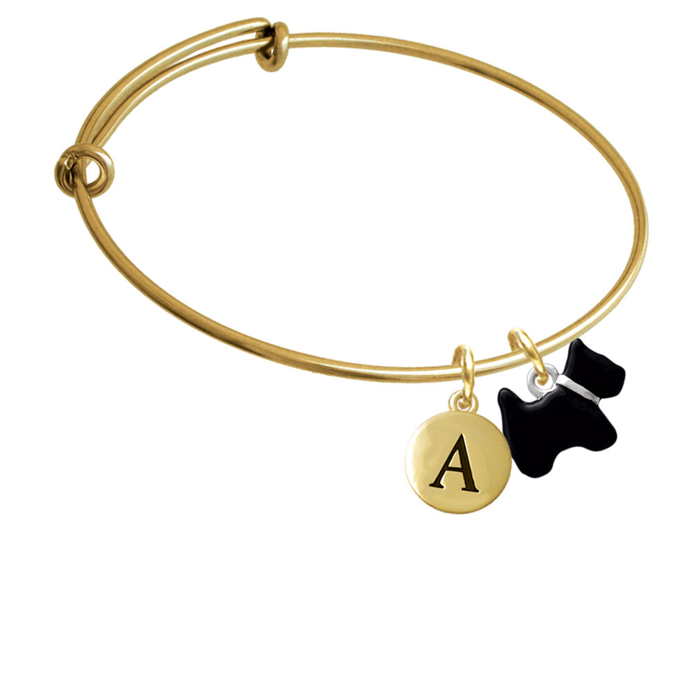 Black Scottie Dog Gold Tone Initial Charm Expandable Bangle Bracelet Br-c4175-pebbleinitial-f2084-gp
