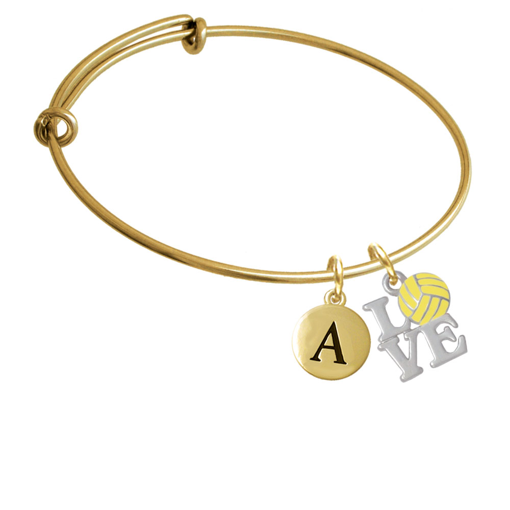 Love With Water Polo Ball Gold Tone Initial Charm Expandable Bangle Bracelet Br-c4887-pebbleinitial-f2084-gp