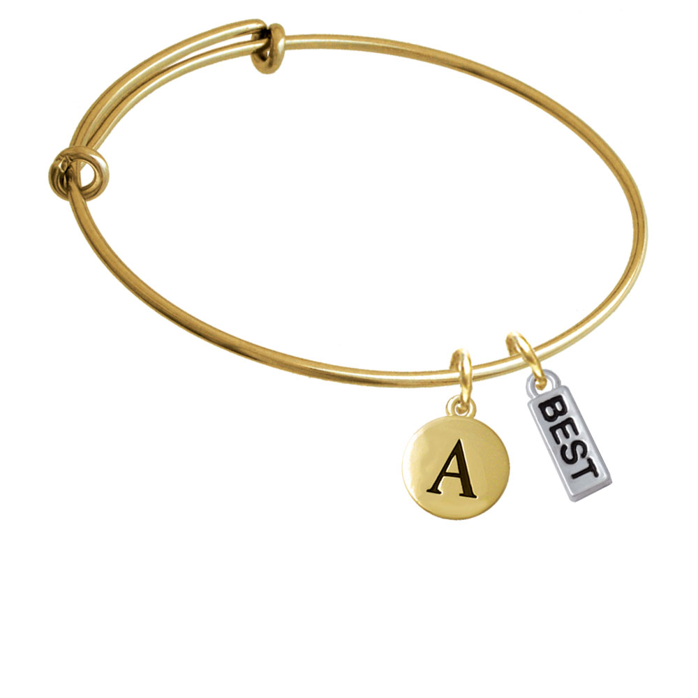 Gold Tone Initial Charm Expandable Bangle Bracelet Br-c5275-pebbleinitial-f2084-gp