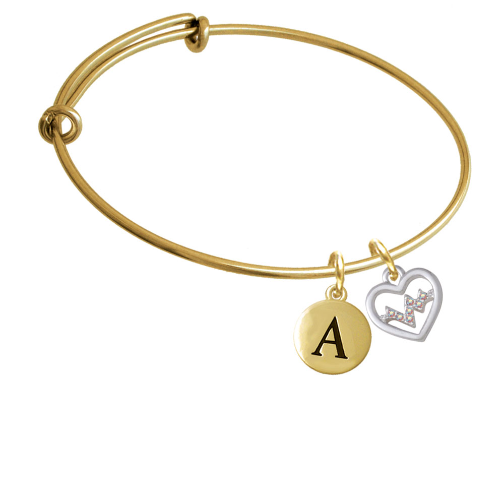 Heart With Ab Crystal Heartbeat Gold Tone Initial Charm Expandable Bangle Bracelet Br-c5453-pebbleinitial-f2084-gp