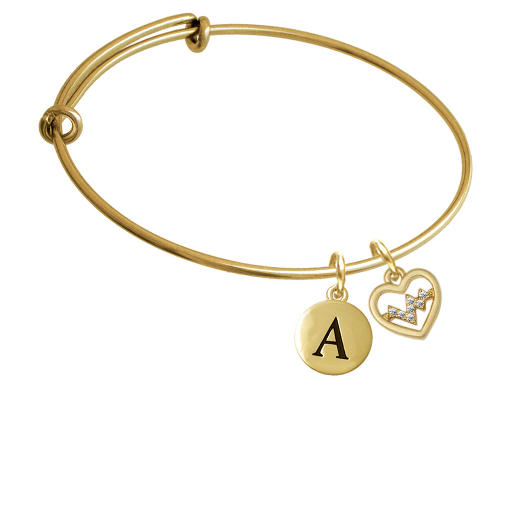 Gold Tone Heart - Crystal Heartbeat Gold Tone Initial Charm Expandable Bangle Bracelet Br-c5466-pebbleinitial-f2084-gp