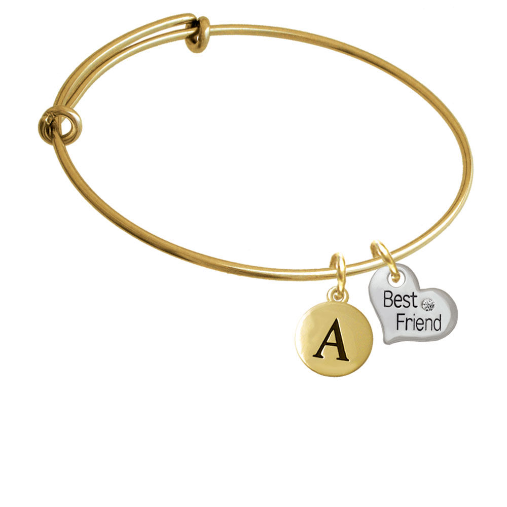 Small '' Friend'' Heart Gold Tone Initial Charm Expandable Bangle Bracelet Br-c5576-pebbleinitial-f2084-gp