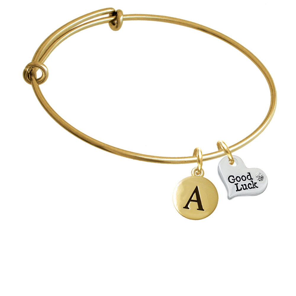 Small Good Luck Heart Gold Tone Initial Charm Expandable Bangle Bracelet Br-c5978-pebbleinitial-f2084-gp