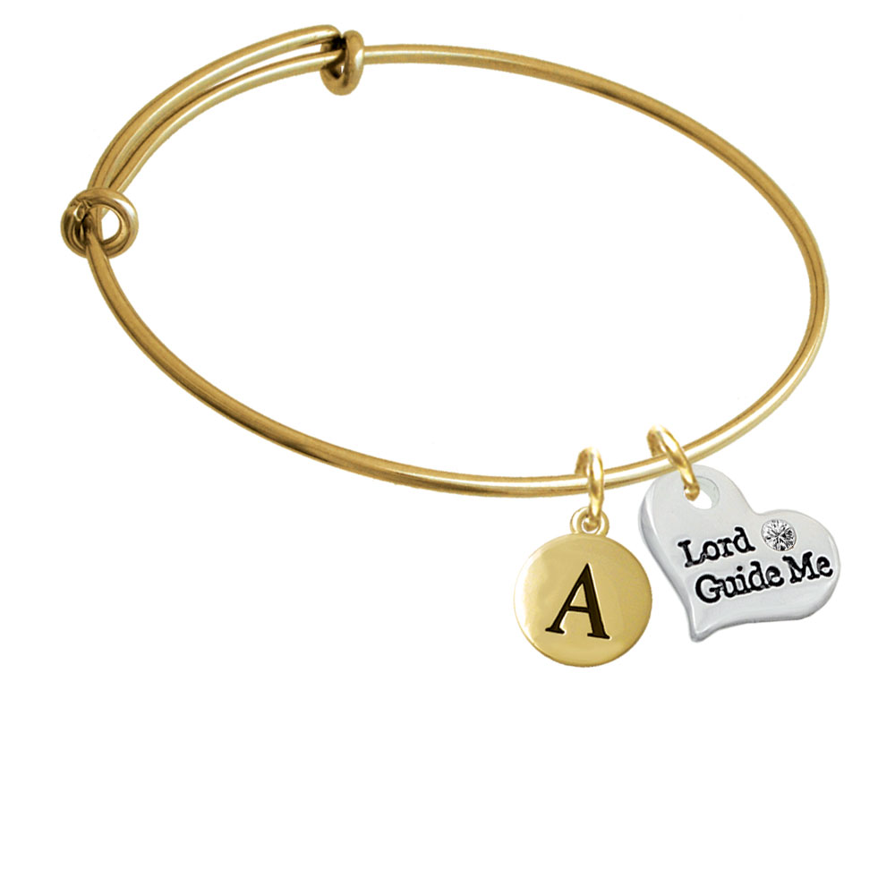Large Lord Guide Me Heart Gold Tone Initial Charm Expandable Bangle Bracelet Br-c5979-pebbleinitial-f2084-gp