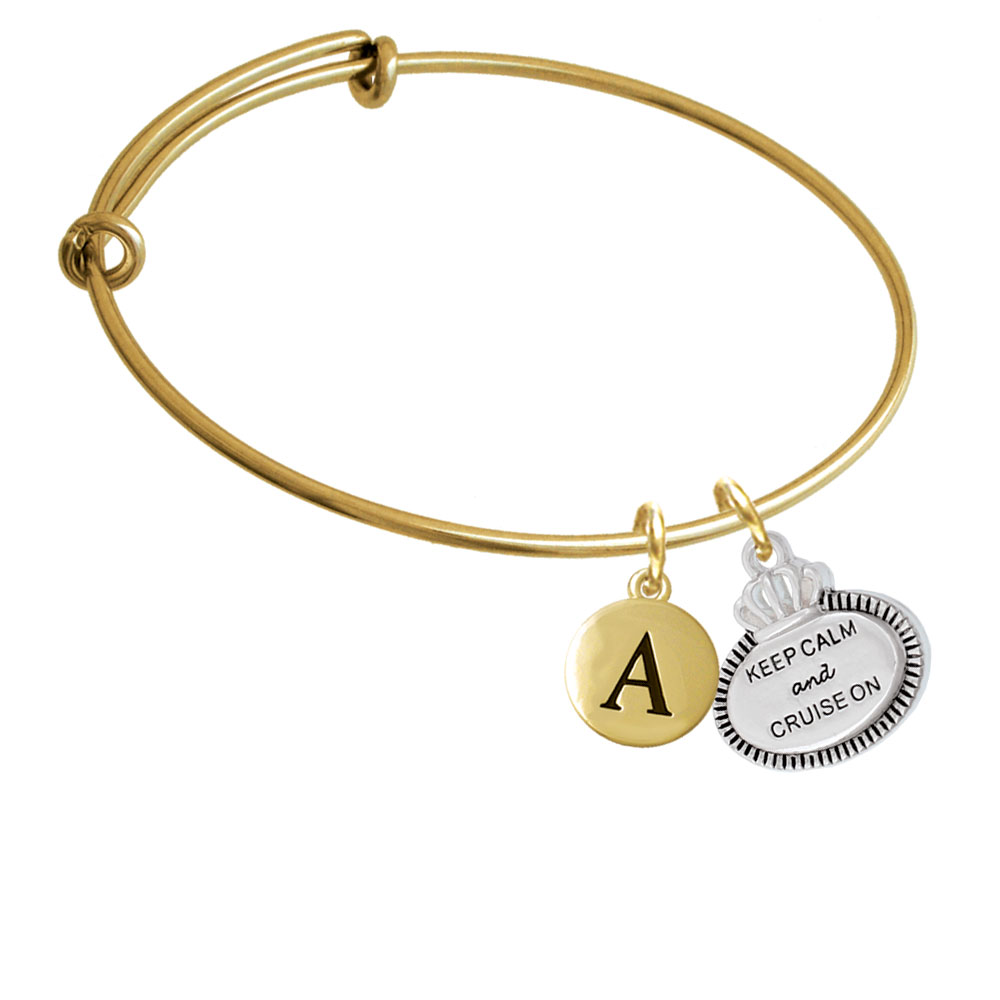 Keep Calm And Cruise On Gold Tone Initial Charm Expandable Bangle Bracelet Br-c5996-pebbleinitial-f2084-gp