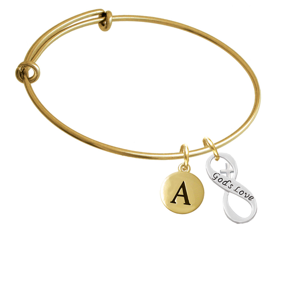 God's Love Infinity Sign Gold Tone Initial Charm Expandable Bangle Bracelet Br-c6045-pebbleinitial-f2084-gp
