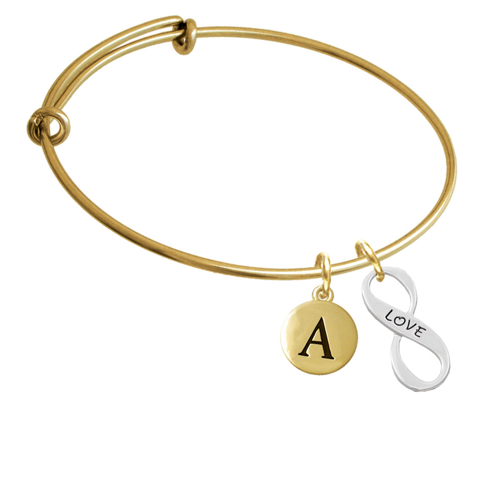 Love Infinity Sign Gold Tone Initial Charm Expandable Bangle Bracelet Br-c6049-pebbleinitial-f2084-gp