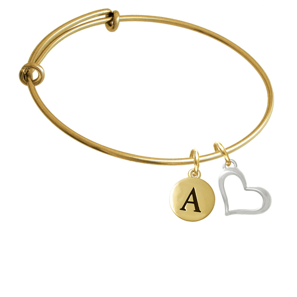Slanted Open Heart Gold Tone Initial Charm Expandable Bangle Bracelet Br-ct1043-pebbleinitial-f2084-gp