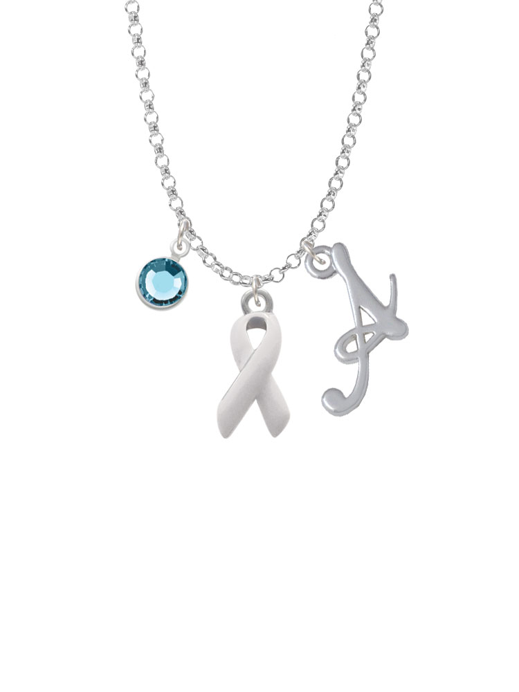 White Ribbon Charm Necklace With Gelato Initial And Crystal Drop Nc-channel-c2078-smgelato-f2301