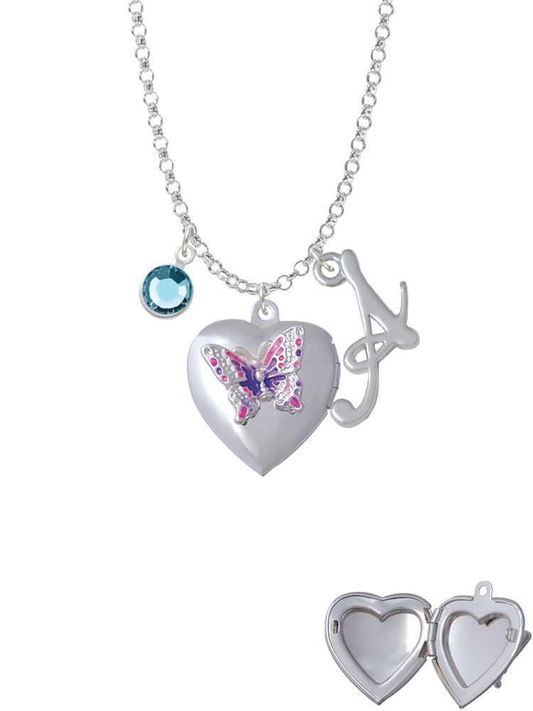 Pink & Purple Butterfly Locket Charm Necklace With Gelato Initial And Crystal Drop Nc-channel-c4977-smgelato-f2301